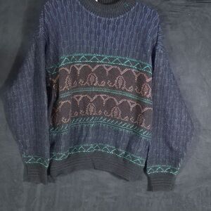 Vintage Kennington Italia Sweater Geometric Knit 80s 90s Retro Pullover Mens